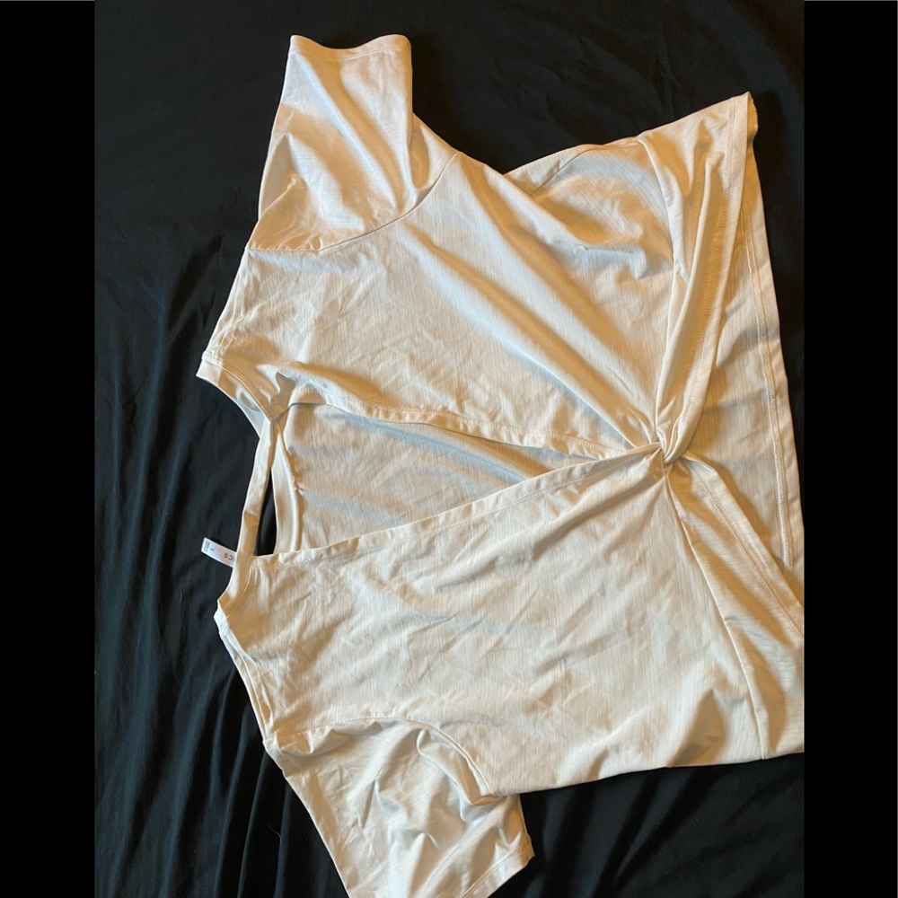 White fabletics t-shirt with an open back size small